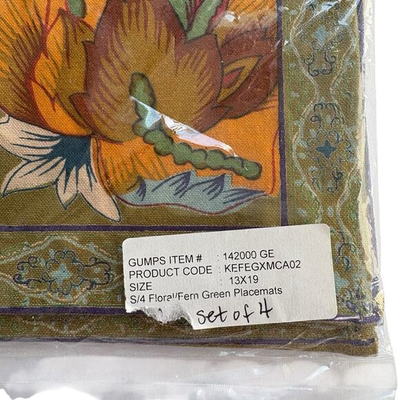 Gump’s Floral Placemats Set of 4 – 13x19 Fern Green Luxury Cotton Table Linens - Picture 3 of 4